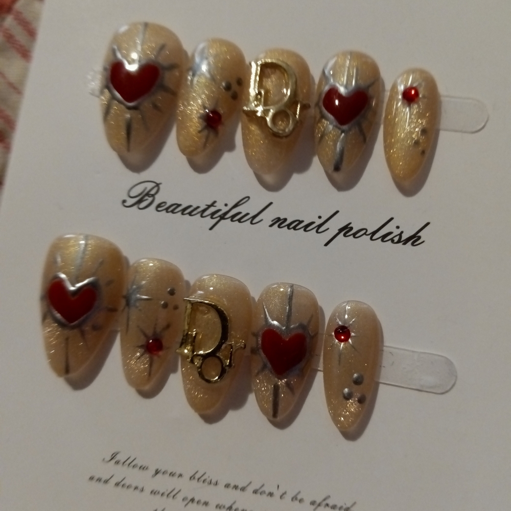 2.0 Almond Dior' Nail Set By Fat Fat . Gold and Red Nail Art Set